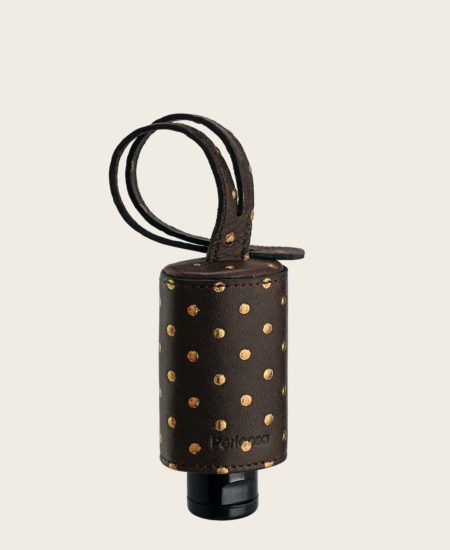 CarryME-Set TREND Nietenoptik gold braun Hand Gel Desinfektion Leder-Etui